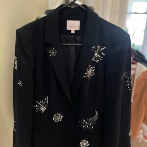 Cinq A Sept- Shooting Star Beaded Blazer In Black/silver